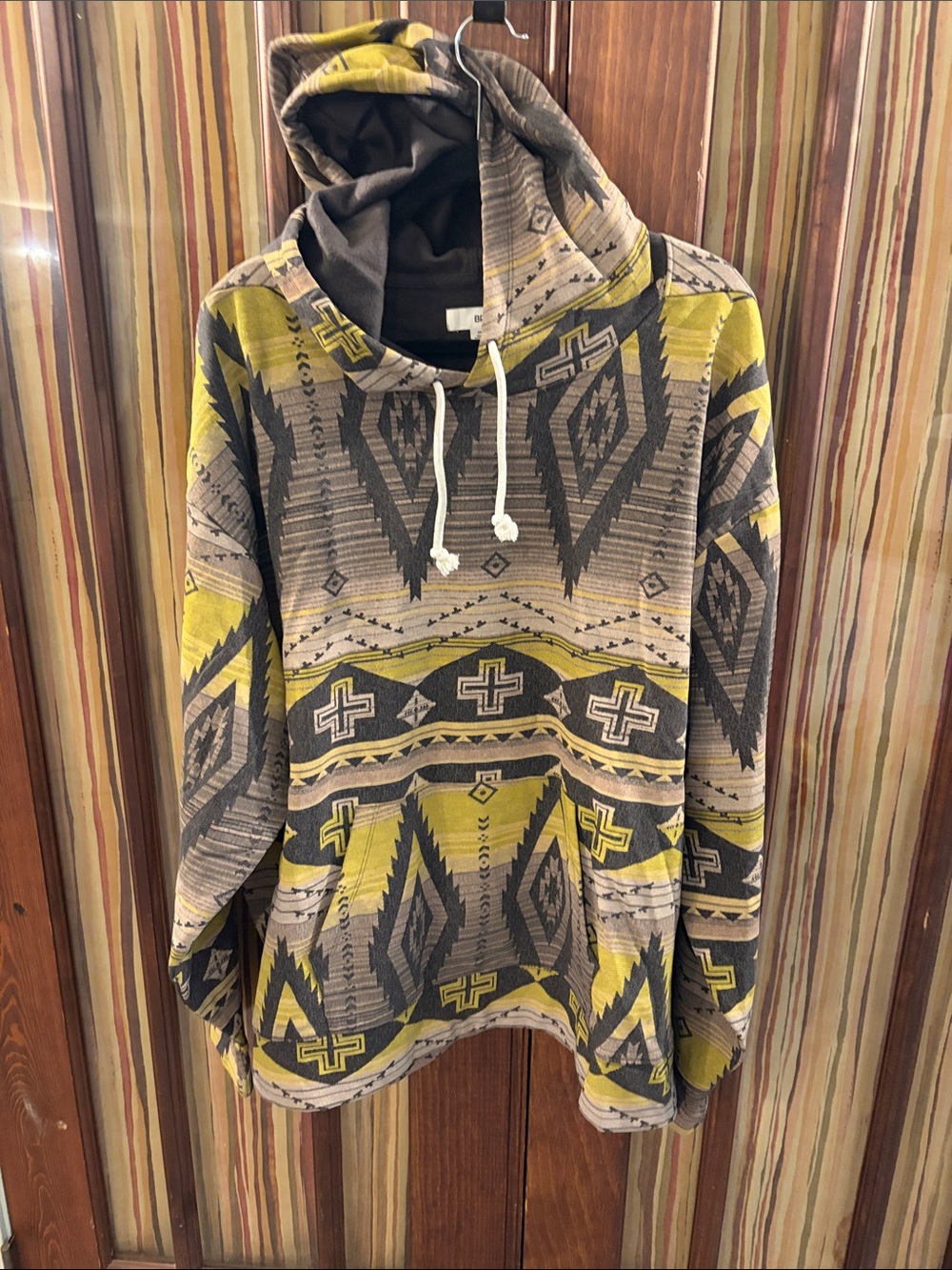 bp Aztec-Pattern Crewneck Pullover in Olive Green and Gray